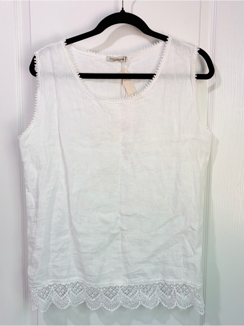 NWT Laura Bianchi Linen/Lace‎ Sleeveless Cottagecore/Coastal Grandma/Boho Top